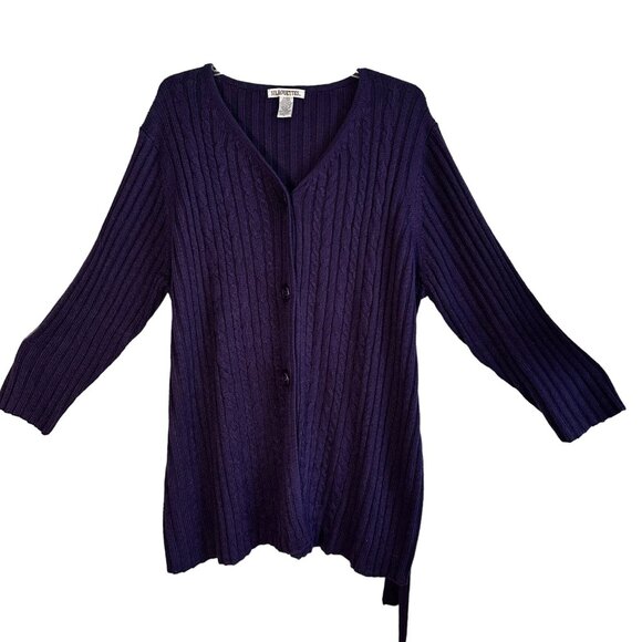 Silhouettes Sweaters - Silhouettes Women's 3X Purple Knit Cardigan w/Belt Acrylic & Ramie Blend